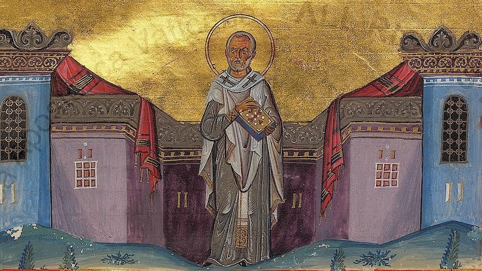 Nicholas_of_Myra_(Menologion_of_Basil_II) FB Photo Credit: Nicholas of Myra (Menologion of Basil II); image from Wikimedia Commons; {{PD-Art}}.
